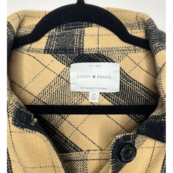 Lucky Brand Shirt Jacket Women's Black Tan Button Plaid Pockets Shacket Small S - Picture 3 of 10